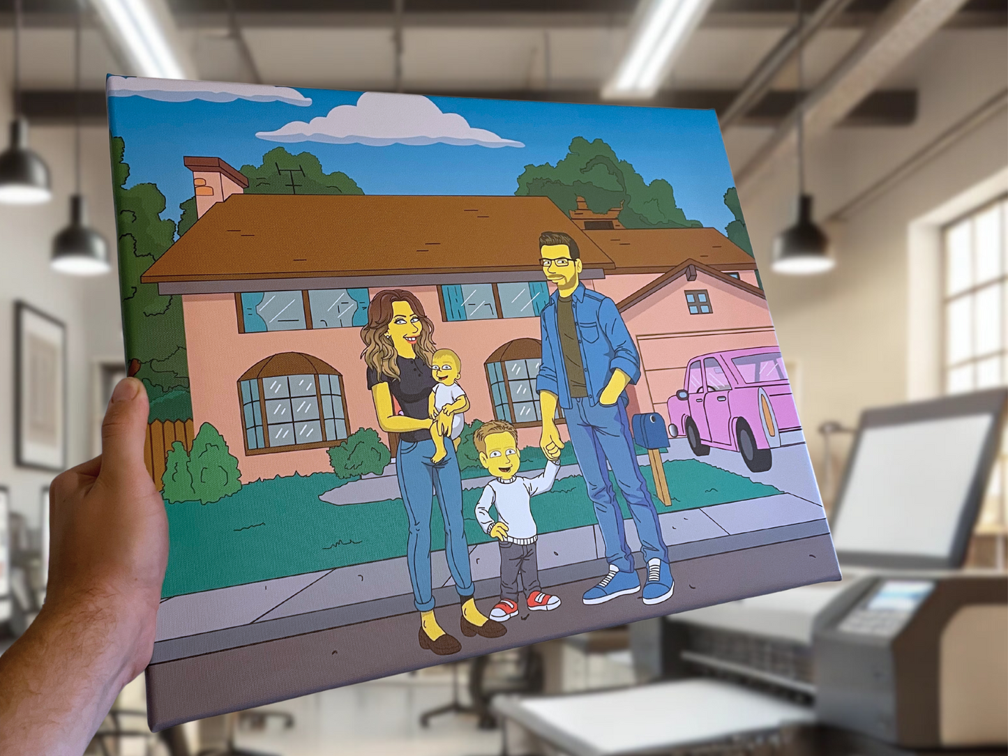 Portrét podle fotky ve stylu Simpsonových na plátně 80x60